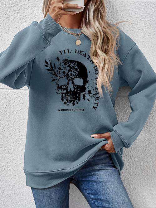 Round Neck Dropped Shoulder Graphic Sweatshirt
