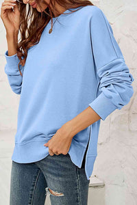 Round Neck Dropped Shoulder Slit Sweatshirt