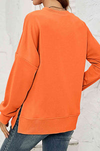 Round Neck Dropped Shoulder Slit Sweatshirt