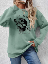 Round Neck Dropped Shoulder Graphic Sweatshirt