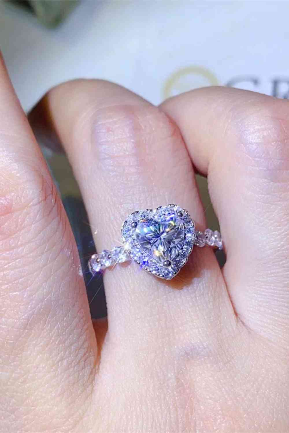 1 Carat Moissanite Heart Ring 14K White Gold
