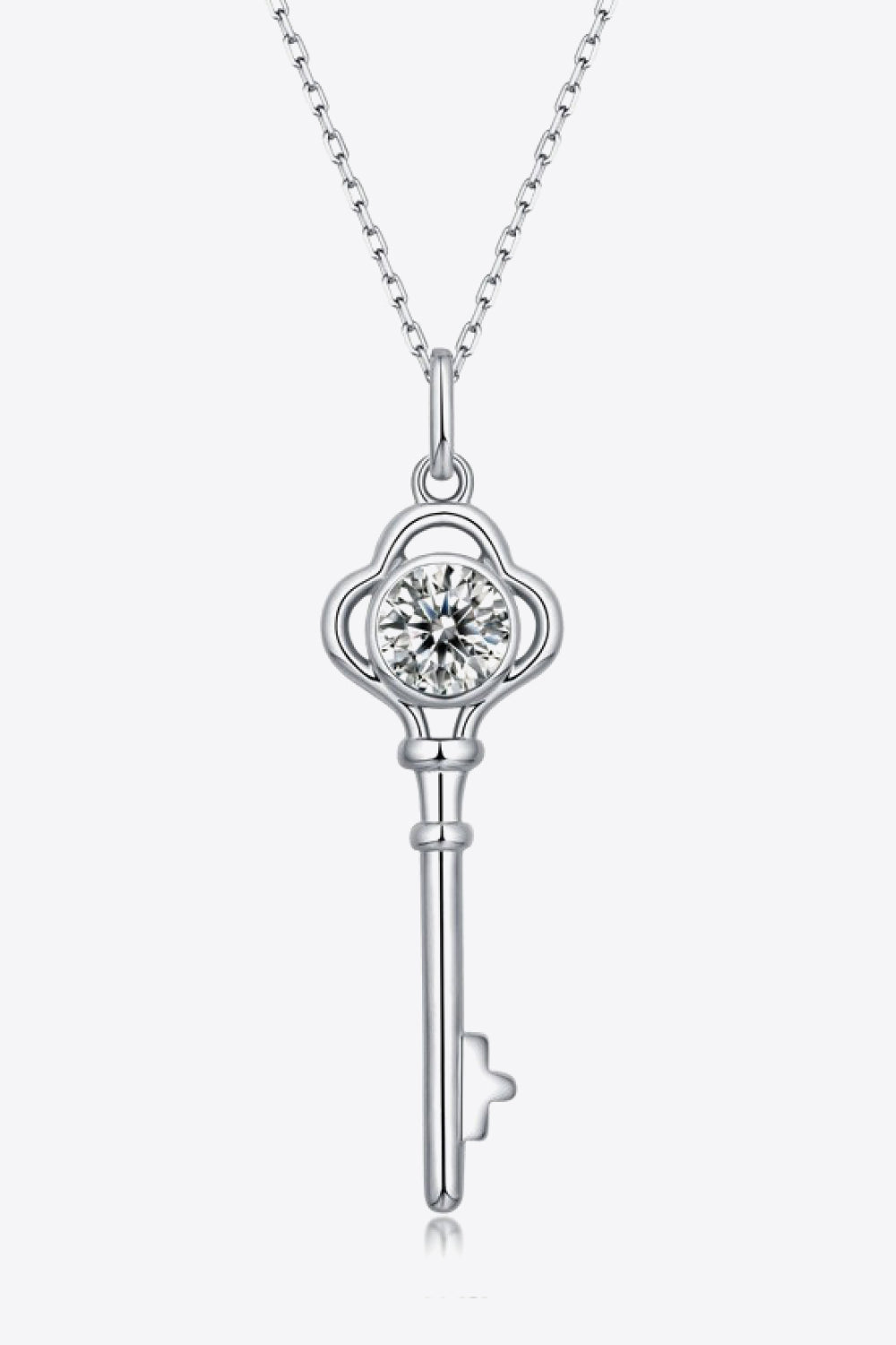 Sterling Silver Moissanite Key Necklace