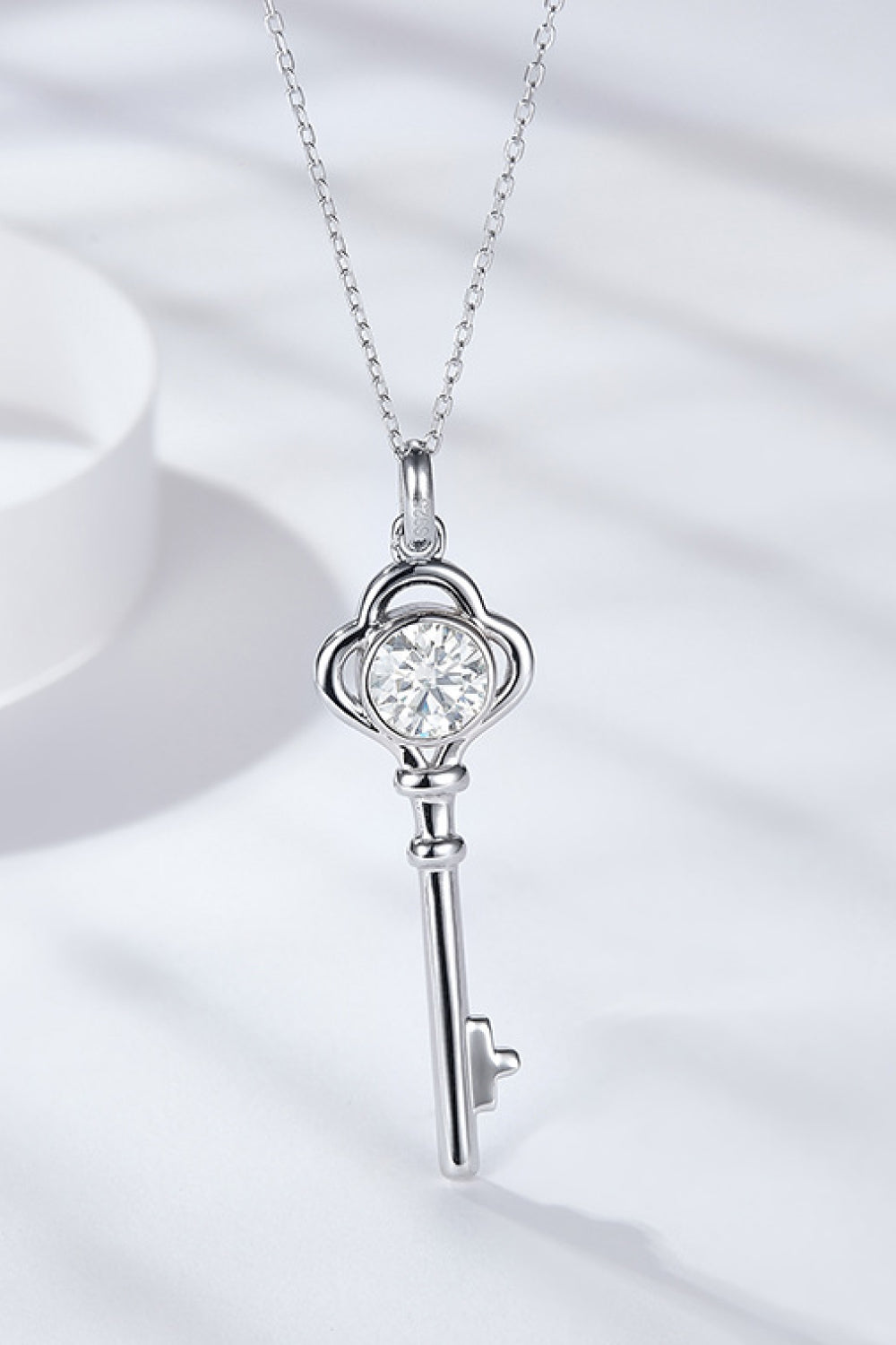Sterling Silver Moissanite Key Necklace