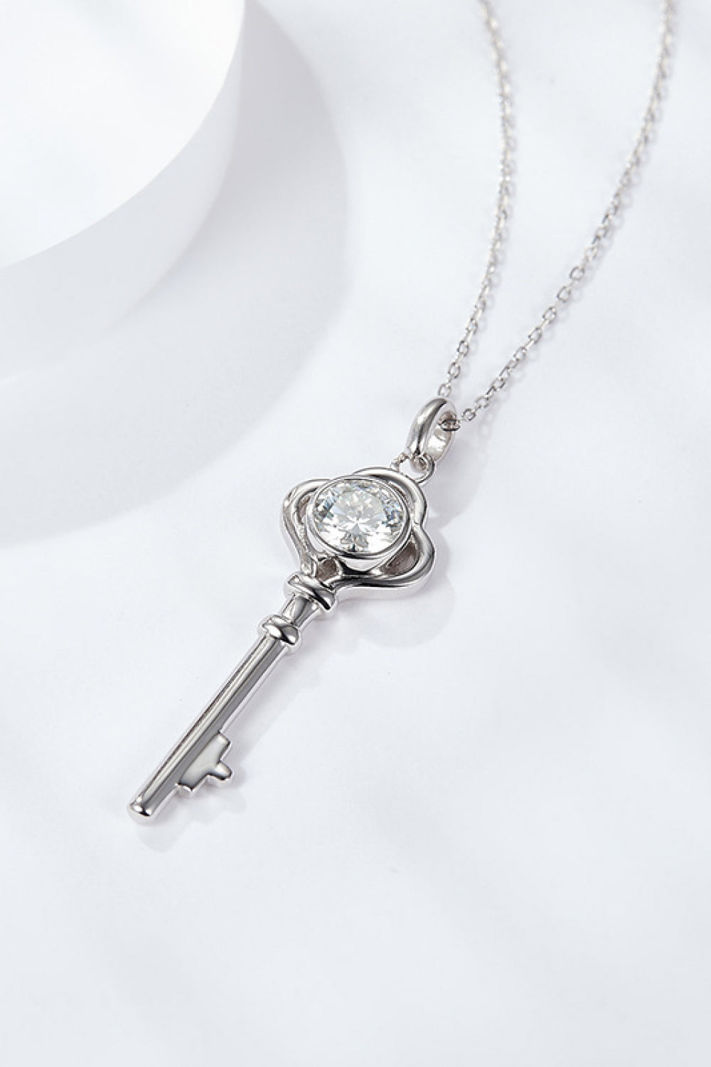 Sterling Silver Moissanite Key Necklace