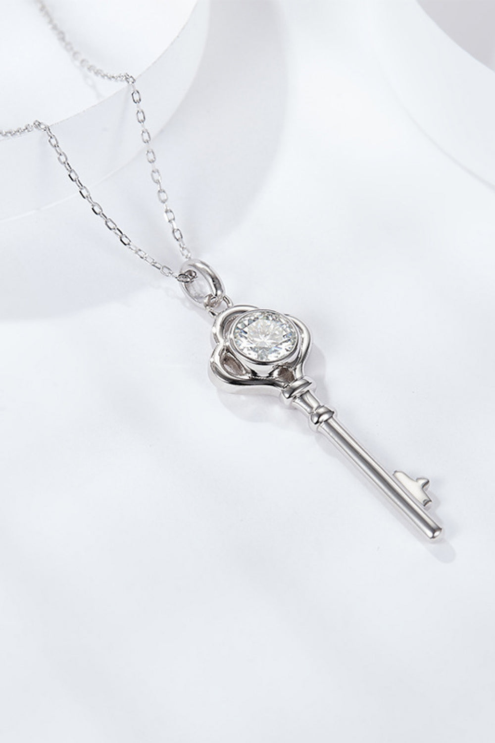 Sterling Silver Moissanite Key Necklace