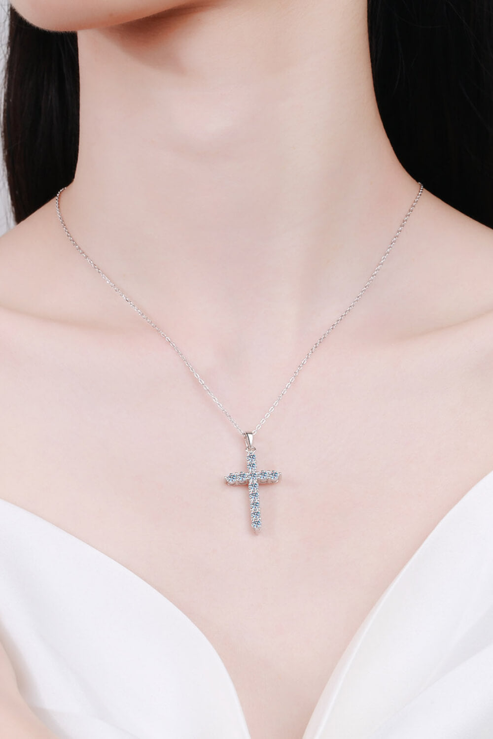 Sterling Silver Moissanite Cross Necklace