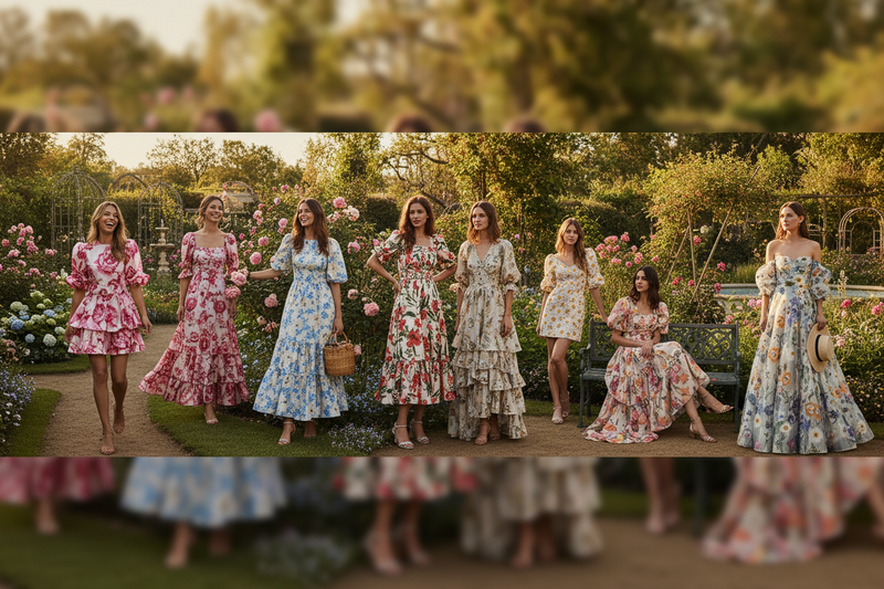 Stylish women wearing beautiful floral dresses outdoors — shop floral dresses for women at Jerry's Apparel