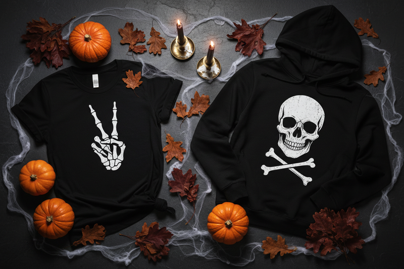 Halloween skeleton shirts for women — spooky graphic tees and skeleton hand shirts at Jerry's Apparel