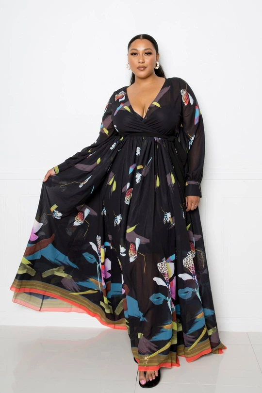 Tropical Orchids Print Maxi Dress