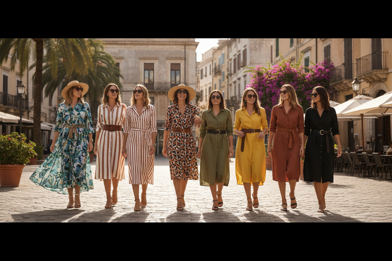Stylish women wearing chic shirt dresses outdoors — shop shirt dresses for women at Jerry's Apparel
