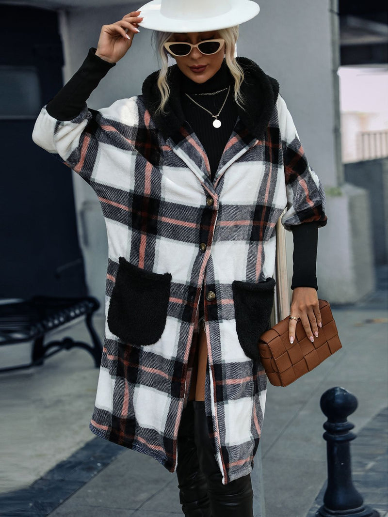 Trendy Plaid Hooded Coat