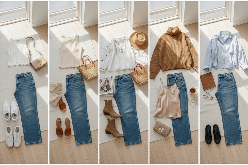 Various top styles paired with barrel jeans — complete styling guide at Jerry's Apparel