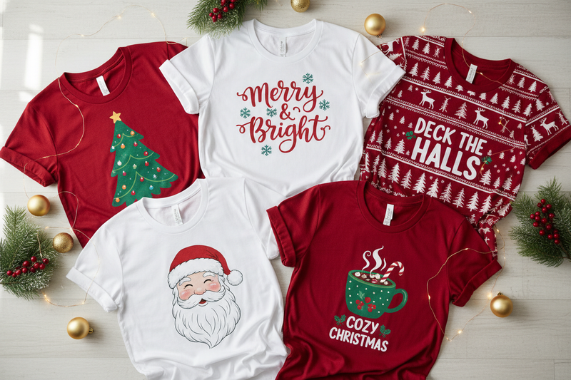 Women's Christmas graphic tees and festive holiday shirts — shop cute Christmas t-shirts at Jerry's Apparel