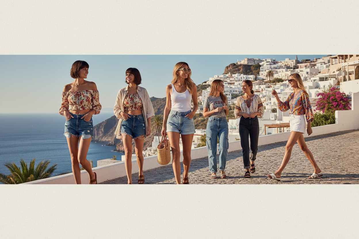 Stylish women wearing trendy denim shorts — shop women's denim shorts at Jerry's Apparel