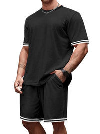 Men's Full Size Striped Short Sleeve Tee and Shorts Set Plus Size 100400468478831 33 Affordable Fashion Under $100 Jerry's Apparel 