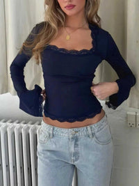 Lace Trim Square Neck Long Sleeve Top 100100247920045 28 Affordable Fashion Under $100 Jerry's Apparel 
