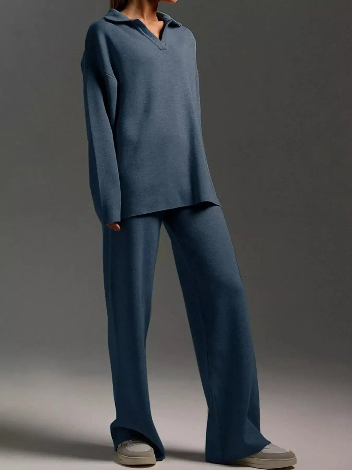 Polo Collar Top and Wide-Leg Pants Set 101001876960393 74 Affordable Fashion Under $100 Jerry's Apparel 
