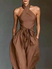 Halter Neck Wide-Leg Jumpsuit with Waist-Tie Detail 101001566820821 48 Affordable Fashion Under $100 Jerry's Apparel 