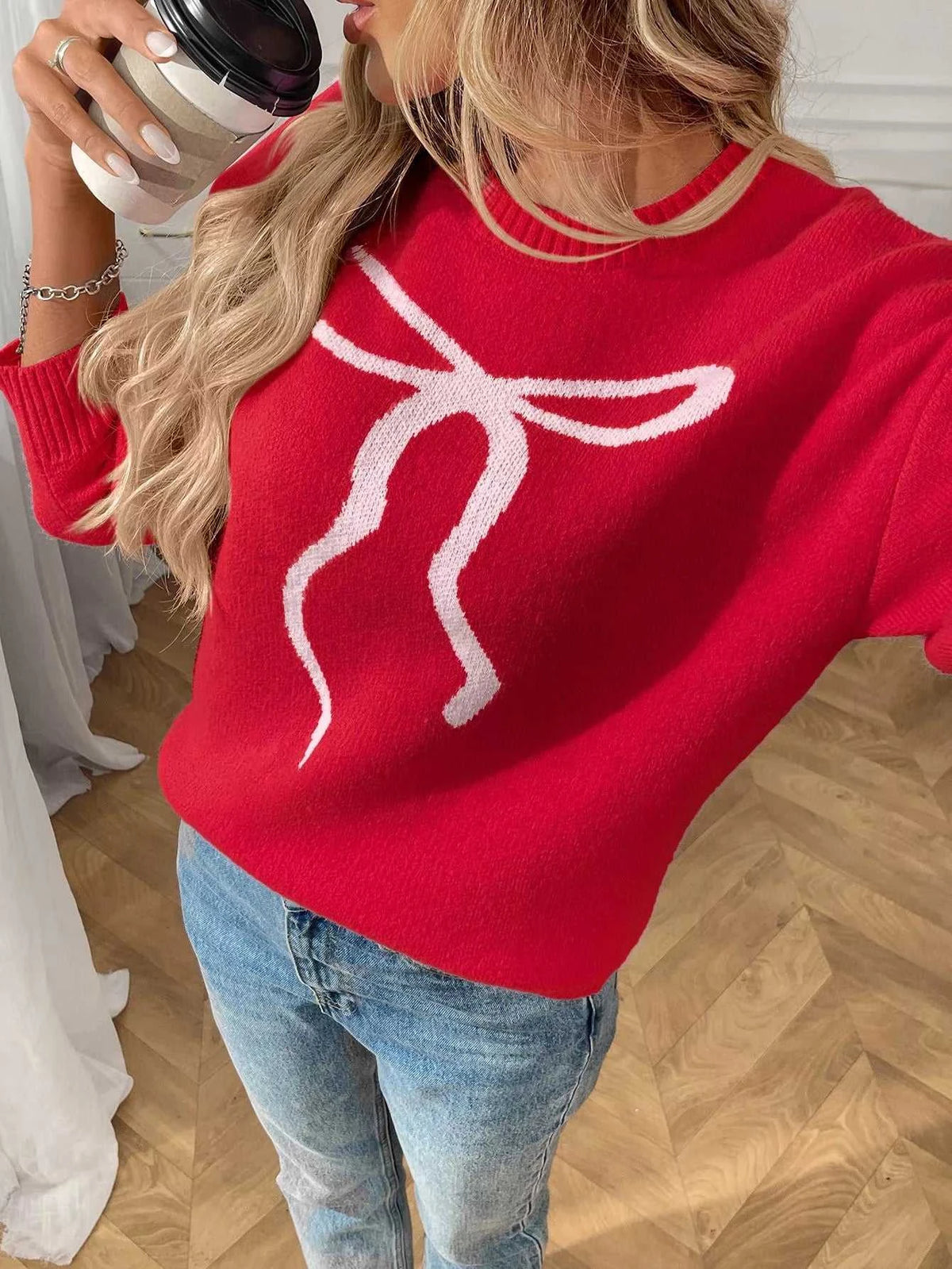 Bow Round Neck Long Sleeve Sweater 100100577001870 48 Seasonal Fashion Collections Jerry's Apparel 