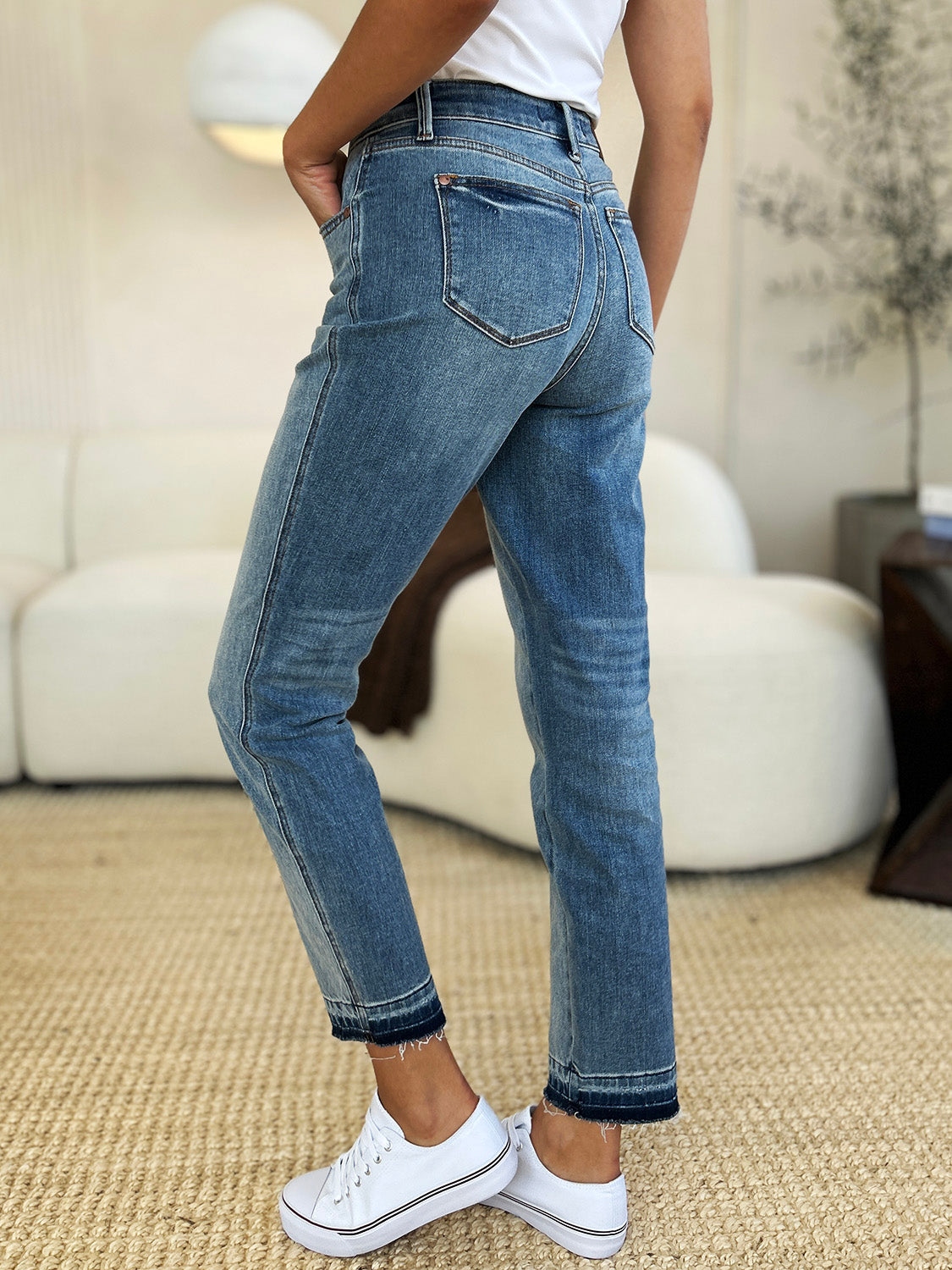 Full Size Mid Rise Rigid Magic Release Hem Jeans