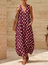 Polka Dot V-Neck Sleeveless Maxi Dress 100100165046334 32 Gifts for Her Jerry's Apparel 