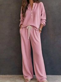 Waffle Knit Button Detail Top and Pants Set 101001629020741 57 Gifts for Her Jerry's Apparel 