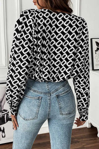 Perfee Geometric V-Neck Long Sleeve Blouse 100101658501768 32 Affordable Fashion Under $100 Jerry's Apparel 