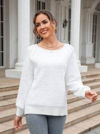 Angel Wings Round Neck Ribbed Trim Sweater