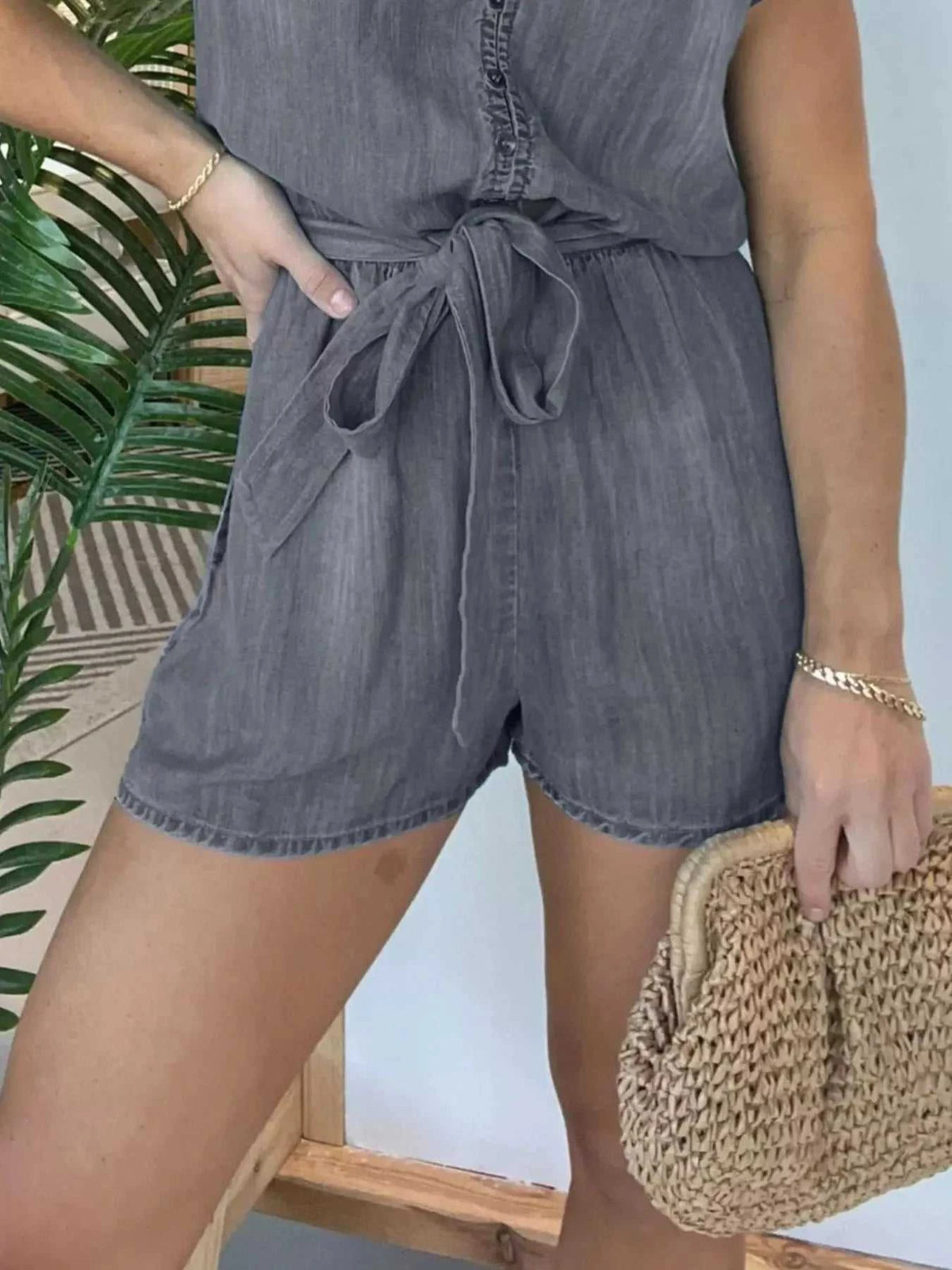 Full Size Tie Waist Cap Sleeve Romper Plus Size 100100206780989 60 Affordable Fashion Under $100 Jerry's Apparel 