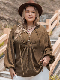 Plus Size Tie Neck Long Sleeve Blouse