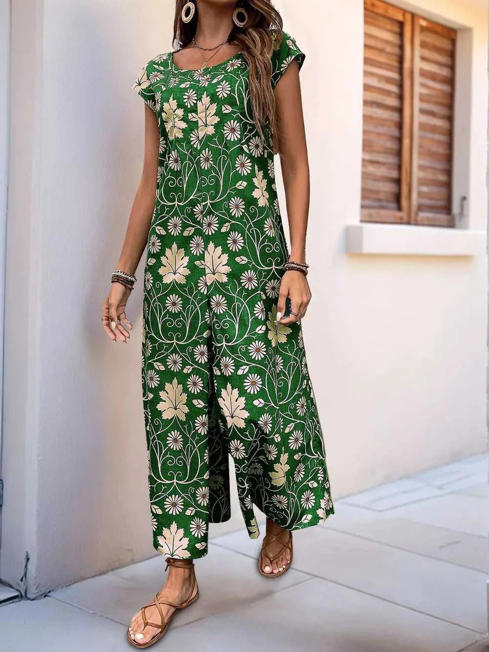 Perfee Printed Round Neck Cap Sleeve Wide Leg Jumpsuit 100100380311019 31 Affordable Fashion Under $100 Jerry's Apparel 
