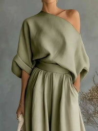 Full Size One Shoulder Top and Wide Leg Pants Set Plus Size 100100608957632 46 Affordable Fashion Under $100 Jerry's Apparel 
