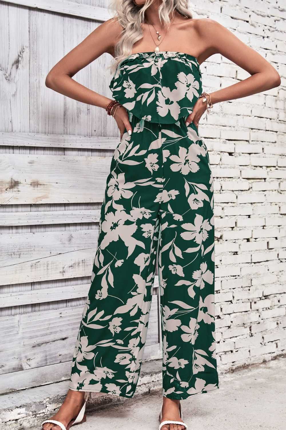 Perfee Floral Strapless Wide Leg Jumpsuit 100100508461158 33 Affordable Fashion Under $100 Jerry's Apparel 