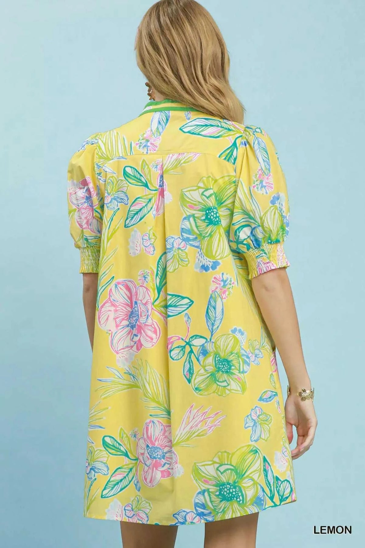 Umgee Botanical Print Dress with Smocked Cuffs 100100465211586 64 Affordable Fashion Under $100 Jerry's Apparel 