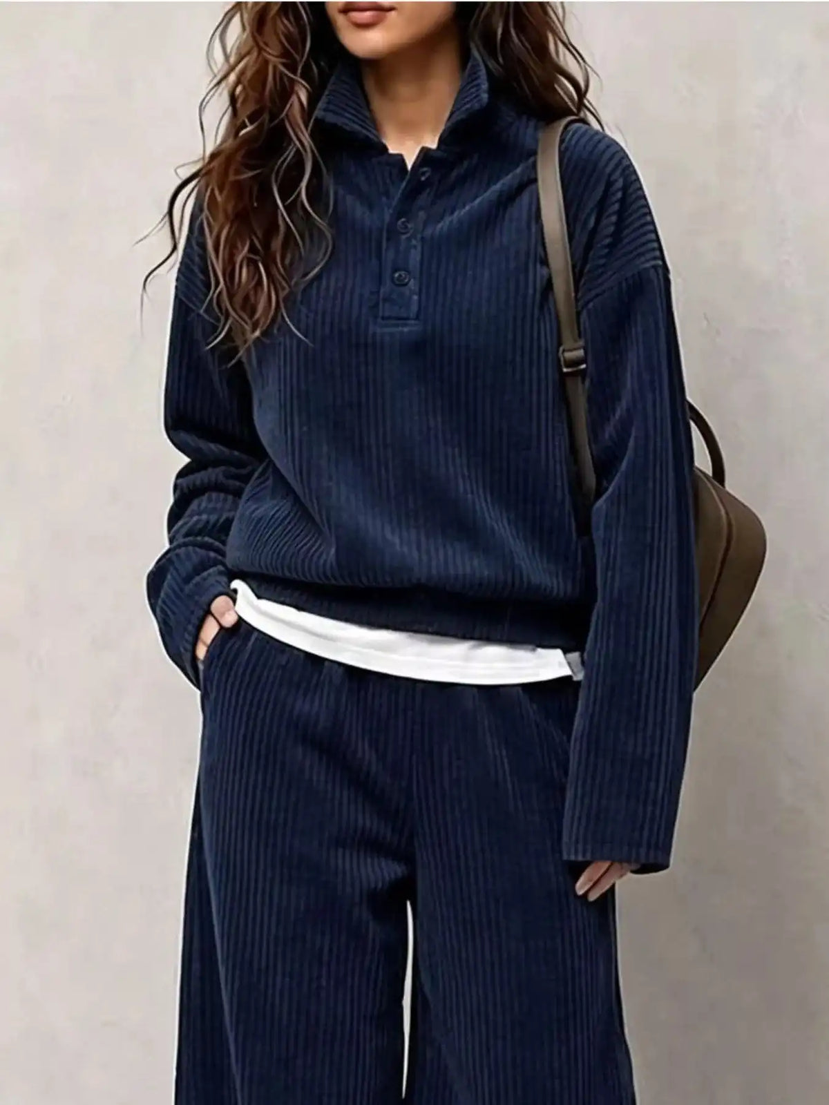 Corduroy Button Detail Top and Wide-Leg Pants Set 101001305640558 63 Affordable Fashion Under $100 Jerry's Apparel 