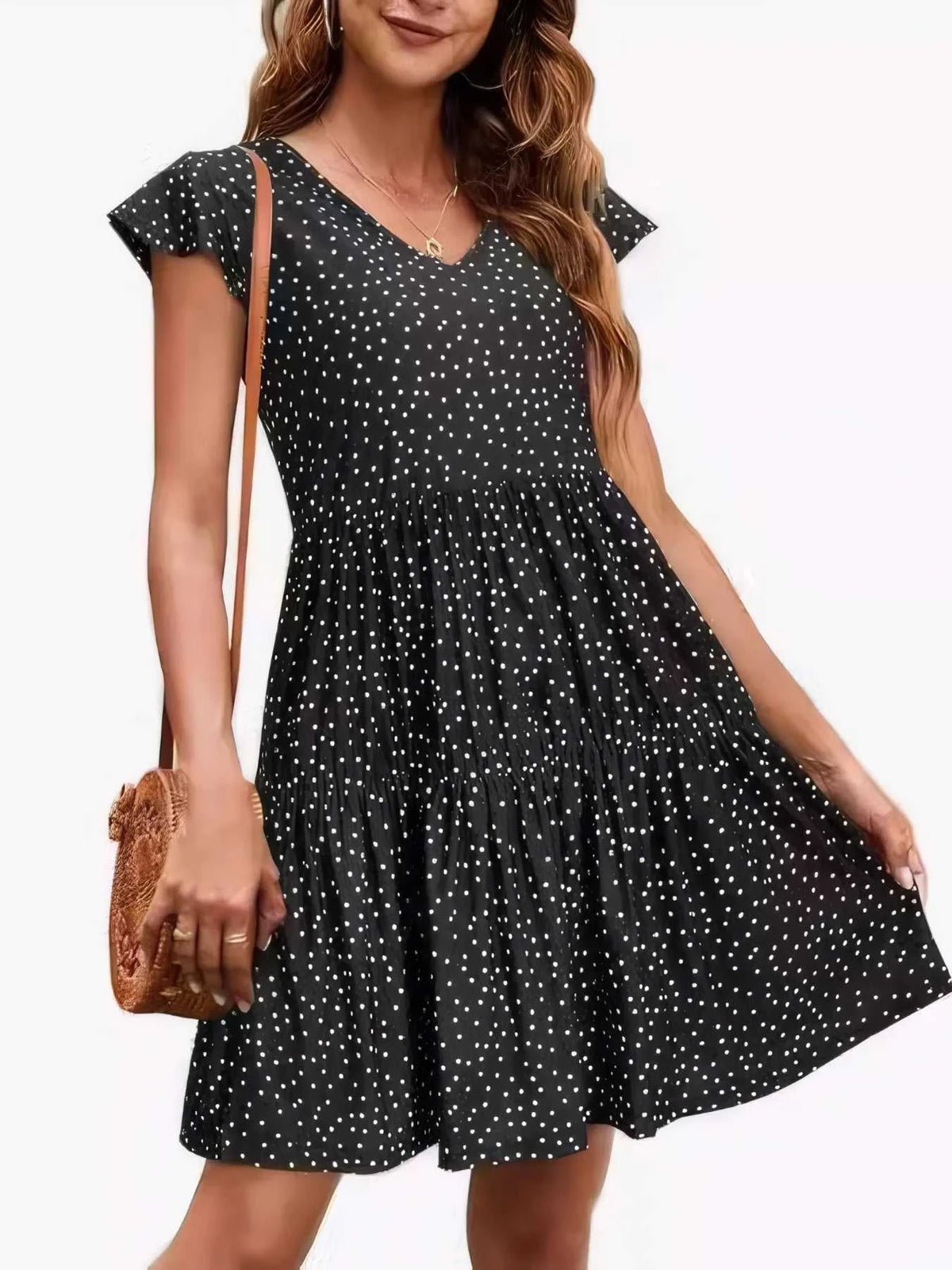 Polka Dot Ruffle Sleeve V-Neck Mini Dress 100100694461442 32 Affordable Fashion Under $100 Jerry's Apparel 