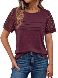 Lace Short Sleeve Round Neck T-Shirt 101001963259093 27 Affordable Fashion Under $100 Jerry's Apparel 