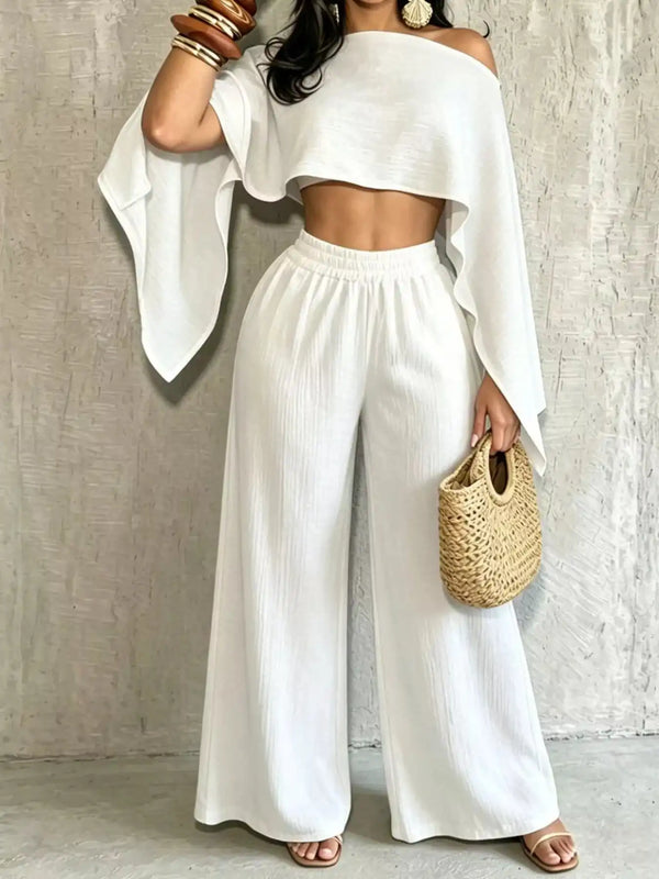 Boat Neck Crop Top and Wide-Leg Pants Set 101001634822589 57 Affordable Fashion Under $100 Jerry's Apparel 
