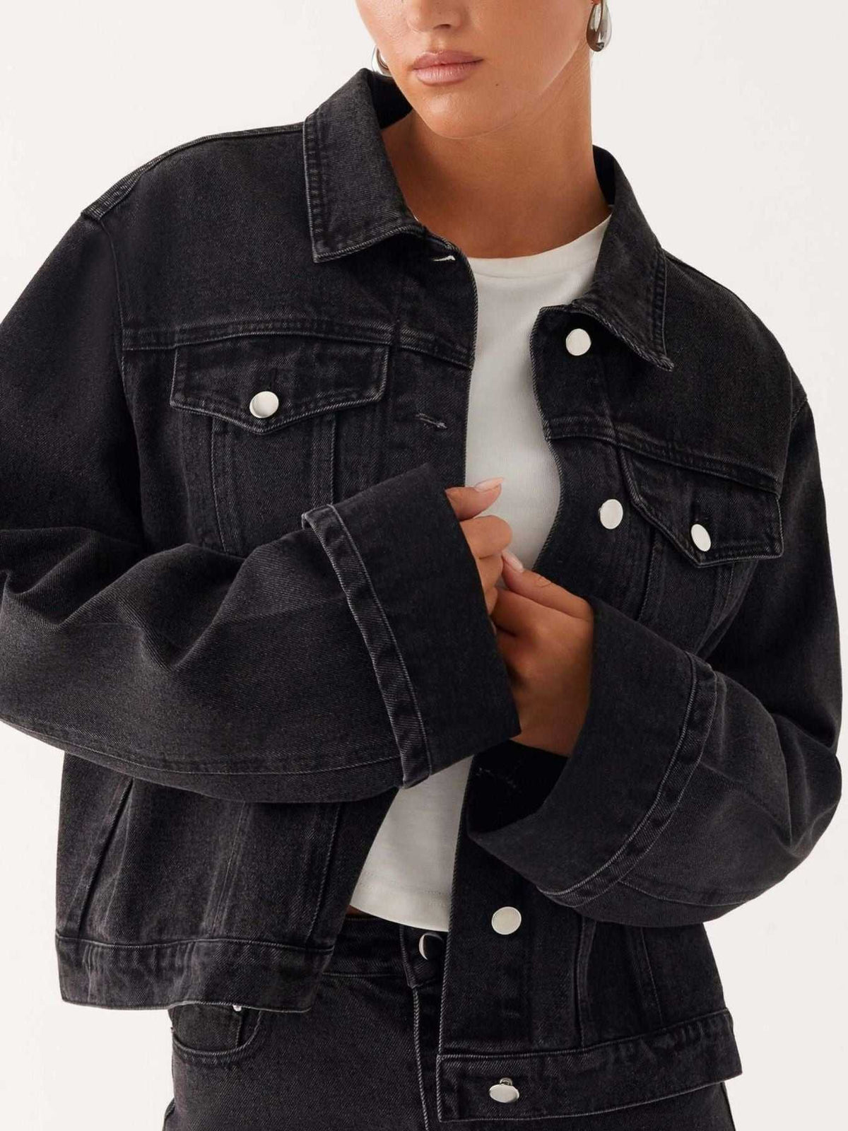 Button Down Cropped Oversized Denim Jacket 100100003789645 47 Affordable Fashion Under $100 Jerry's Apparel 