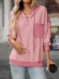 Casual Color Block Button Detail Hoodie 100100649841441 43 Affordable Fashion Under $100 Jerry's Apparel 
