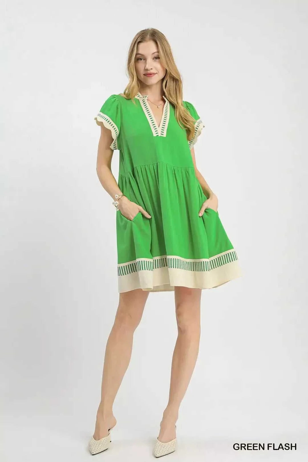 Umgee Linen Color Block Flutter Sleeve Dress 100100672301726 51 Affordable Fashion Under $100 Jerry's Apparel 