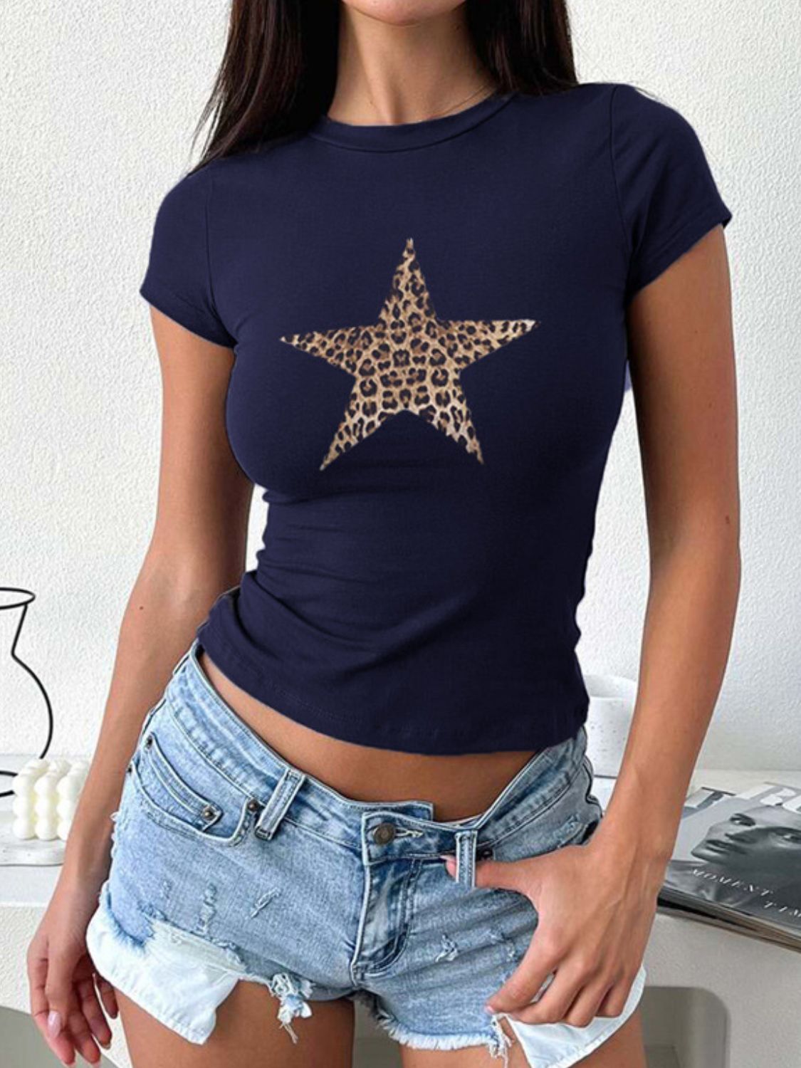 Devine Star Round Neck Short Sleeve T-Shirt