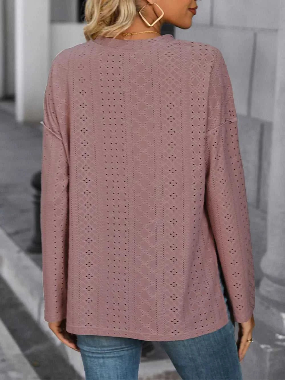 Perfee Eyelet Round Neck Long Sleeve Top 100100546611100 37 Affordable Fashion Under $100 Jerry's Apparel 