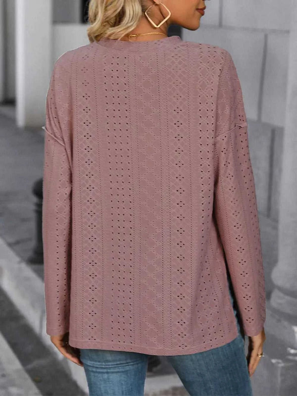 Perfee Eyelet Round Neck Long Sleeve Top 100100546611100 37 Affordable Fashion Under $100 Jerry's Apparel 