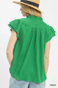 Umgee Textured Flutter Sleeve Split Neck Top 100100537651352 45 Affordable Fashion Under $100 Jerry's Apparel 