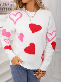 Valentine's Day Heart Pattern Knit Sweater 100100558392039 50 Gifts for Her Jerry's Apparel 