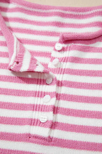 Striped Button Placket Drop Shoulder Long Sleeve Sweater 100100966141645 48 Women's Sweaters and Knitwear Jerry's Apparel 