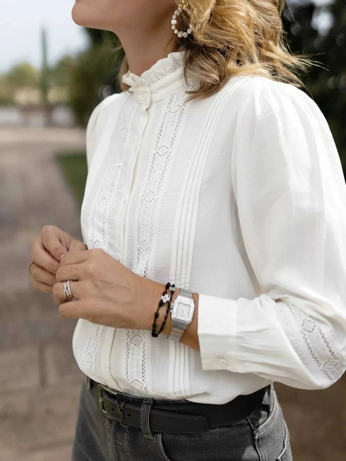 Lace Trim Long Sleeve Shirt 100100283279999 50 Affordable Fashion Under $100 Jerry's Apparel 