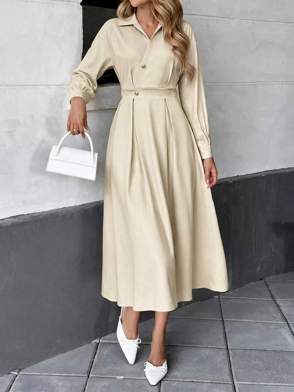 Pleated Button Detail Long Sleeve Shirt Dress 101001048648806 56 Affordable Fashion Under $100 Jerry's Apparel 