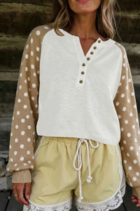 Polka Dot Contrast Long Sleeve Button V Neck Sweater 101002413925852 51 Affordable Fashion Under $100 Jerry's Apparel 